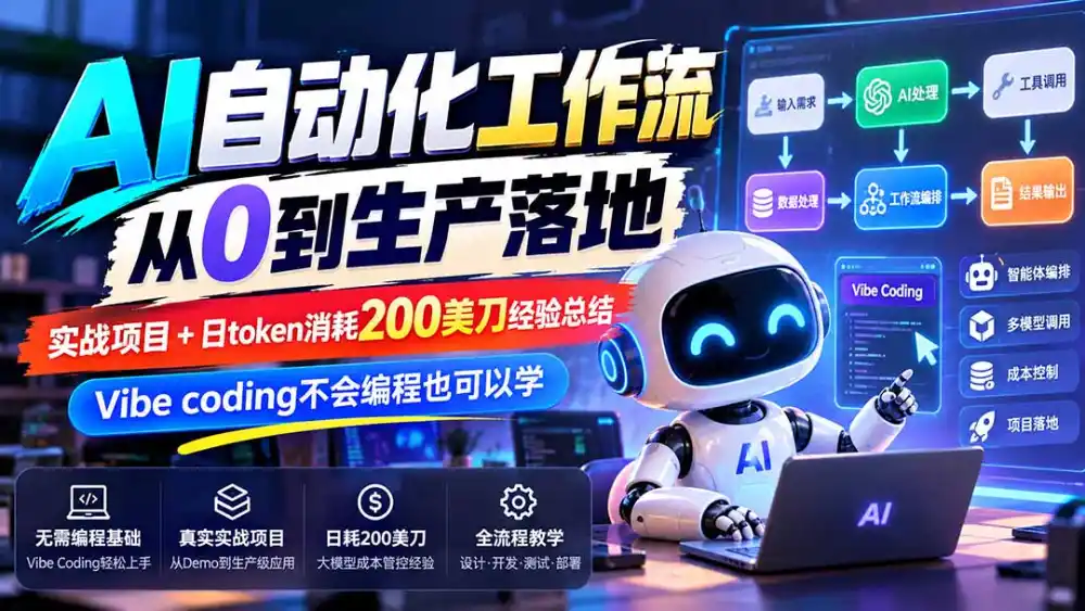 【无水印】AI自动化工作流从0到生产落地,实战项目+日token消耗200美刀经验总结,Vibe coding不会编程也可以学-网赚项目库-互联网全面项目