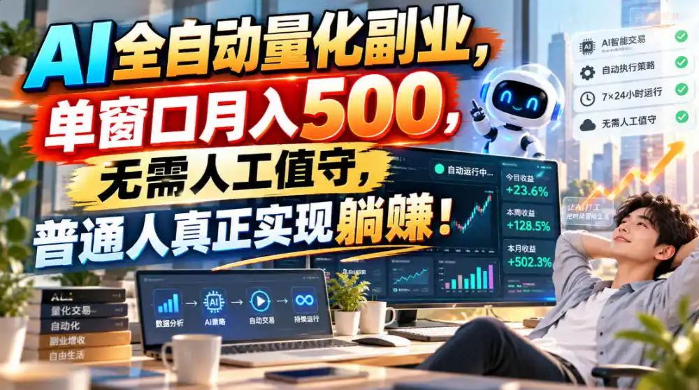 AI全自动量化副业，单窗口月入500，无需人工值守，普通人真正实现躺賺！-网赚项目库-互联网全面项目