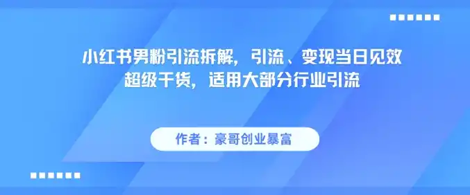 小红书男粉引流拆解，引流、变现当日见效超级干货，适用大部分行业引流-网赚项目库-互联网全面项目