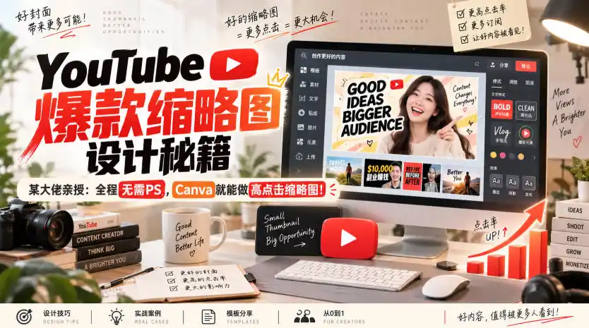 YouTube爆款缩略图设计秘籍,某油管大佬(610万订阅者)亲授,全程无需PS,Canva就能做高点击缩略图!【原创双语字幕】-网赚项目库-互联网全面项目