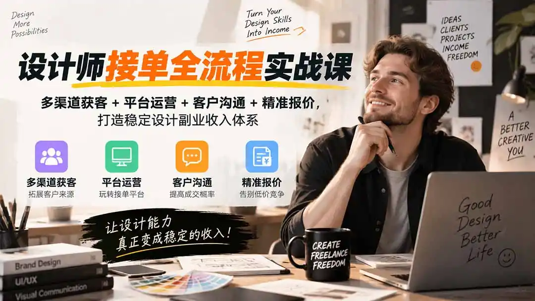 设计师接单全流程实战课-无水印|多渠道获客+平台运营+客户沟通+精准报价,打造稳定设计副业收入体系-网赚项目库-互联网全面项目