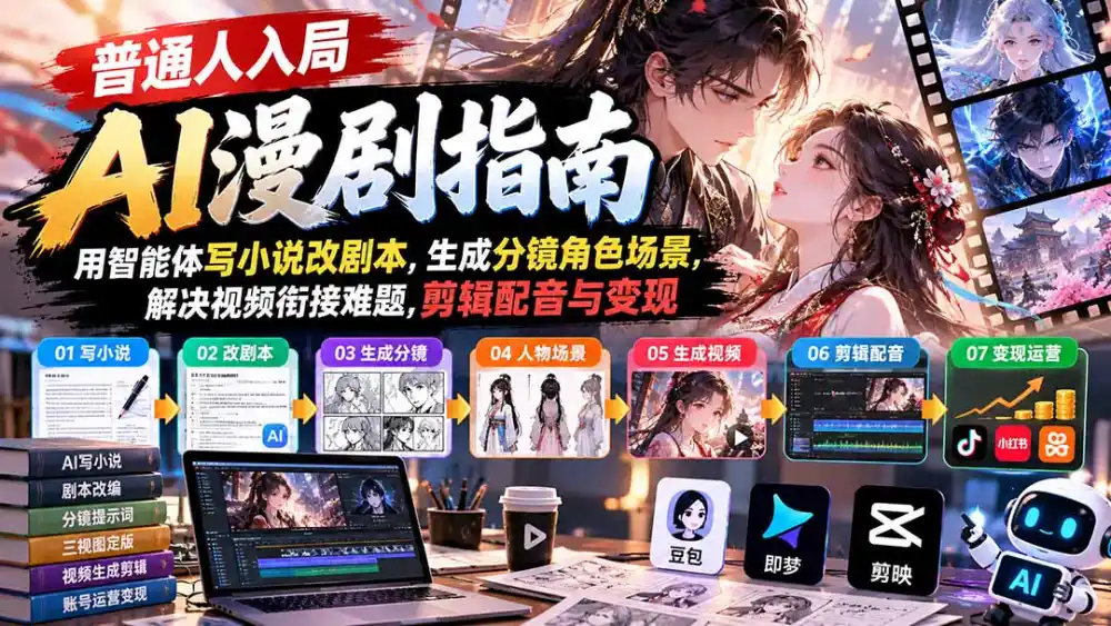 【无水印】普通人入局AI漫剧指南：用智能体写小说改剧本，生成分镜角色场景，解决视频衔接难题，剪辑配音与变现-网赚项目库-互联网全面项目