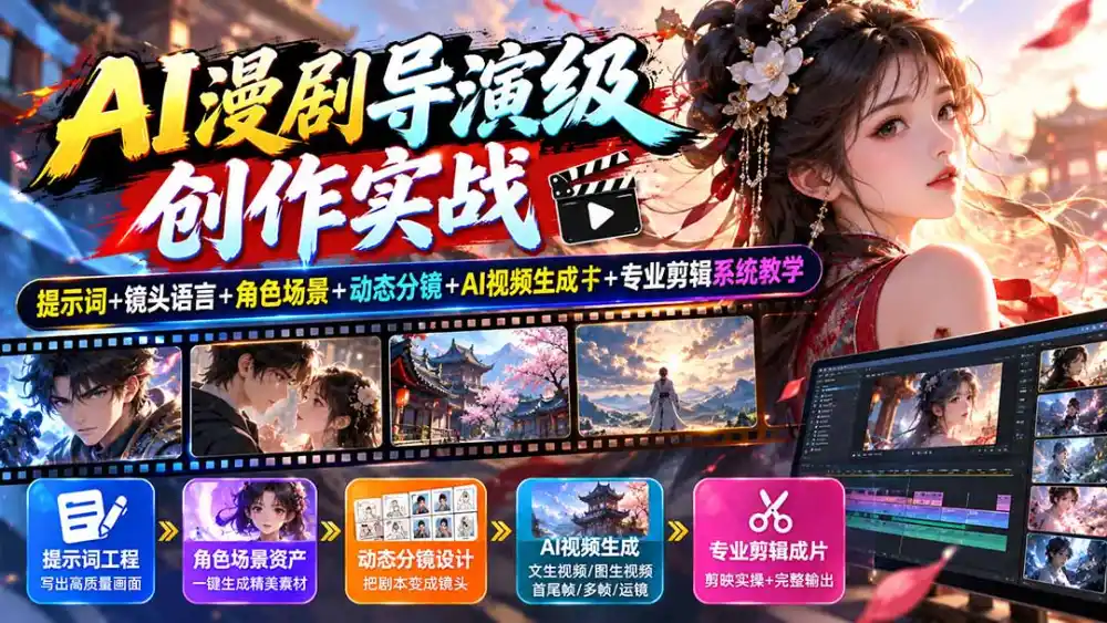 AI漫剧导演级创作实战：提示词+镜头语言+角色场景+动态分镜+AI视频生成+专业剪辑系统教学-网赚项目库-互联网全面项目
