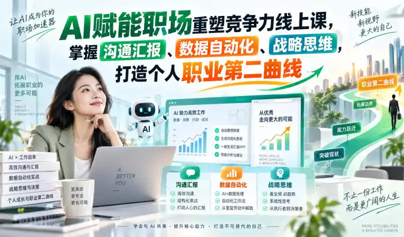 AI赋能职场重塑竞争力线上课,掌握沟通汇报、数据自动化、战略思维,打造个人职业第二曲线-网赚项目库-互联网全面项目