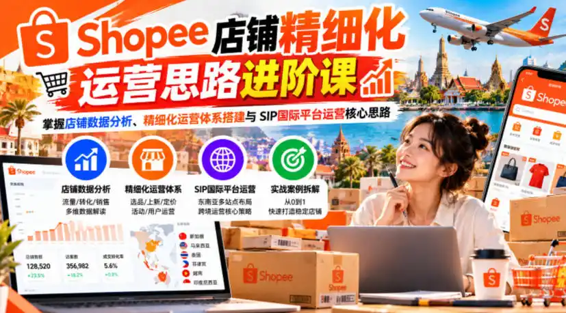 Shopee店铺精细化运营思路进阶课,掌握店铺数据分析、精细化运营体系搭建与SIP国际平台运营核心思路-网赚项目库-互联网全面项目
