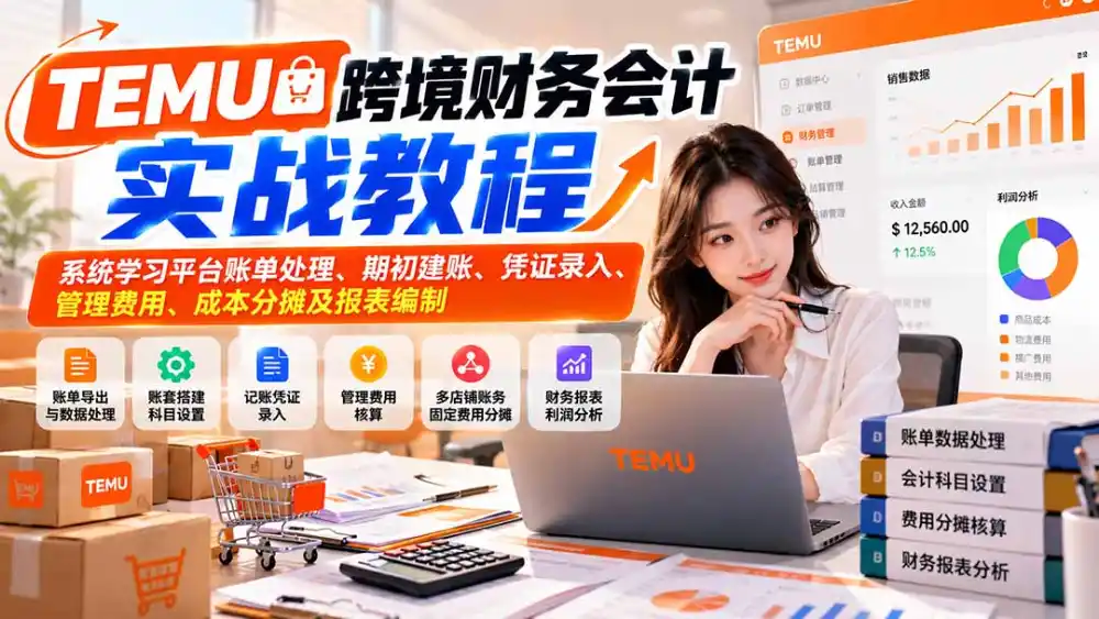 TEMU跨境财务会计实战教程：系统学习平台账单处理、期初建账、凭证录入、管理费用、成本分摊及报表编制-网赚项目库-互联网全面项目