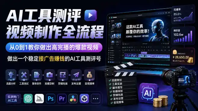 AI工具测评视频制作全流程,从0到1教你做出高完播的爆款视频,做出一个稳定接广告賺钱的AI工具测评号-网赚项目库-互联网全面项目