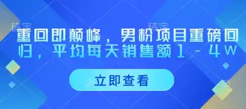 重回即颠峰,男粉项目重磅回归,平均每天销售额1-4W-网赚项目库-互联网全面项目