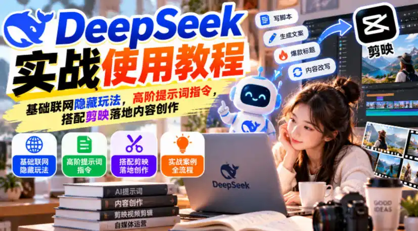 DeepSeek实战使用教程|基础联网隐藏玩法,高阶提示词指令,搭配剪映落地内容创作-网赚项目库-互联网全面项目