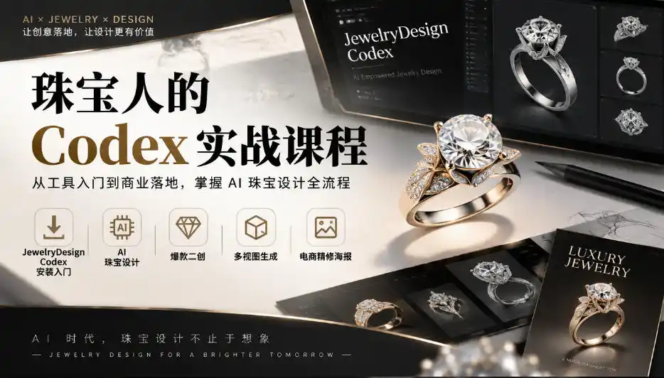珠宝人的Codex实战课程|JewelryDesign Codex安装入门、AI珠宝设计、爆款二创、多视图生成、电商精修海报全链路教学-网赚项目库-互联网全面项目