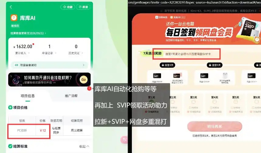 库库AI×百度网盘SVIP混合拉新教程:一次下载拿两份权益,全流程拆解-网赚项目库-互联网全面项目