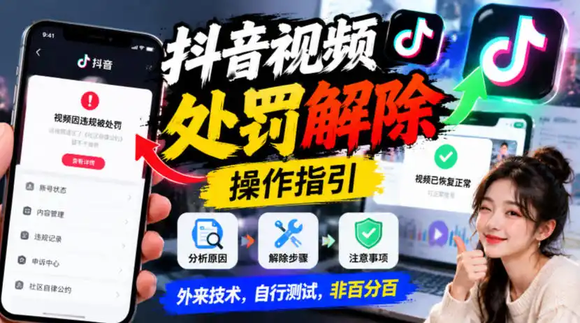 抖音视频处罚解除操作指引,外来技术,自行测试,非百分百-网赚项目库-互联网全面项目