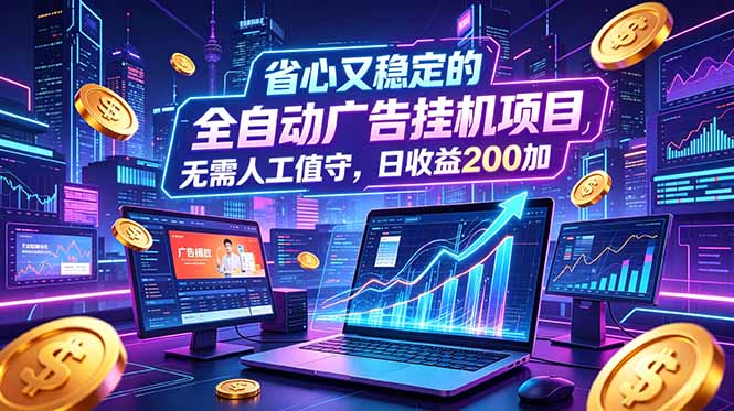 全自动广告挂机项目,全程无需人工值守。稳定创收每日收益200+-网赚项目库-互联网全面项目