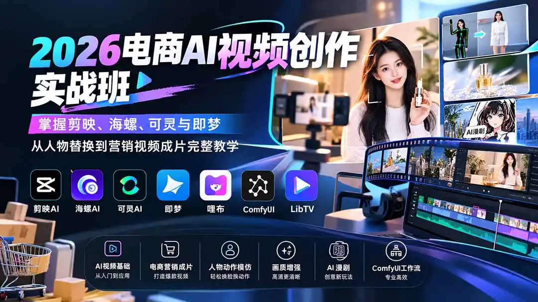 2026电商AI视频创作实战班：掌握剪映、海螺、可灵与即梦，从人物替换到营销视频成片完整教学-网赚项目库-互联网全面项目