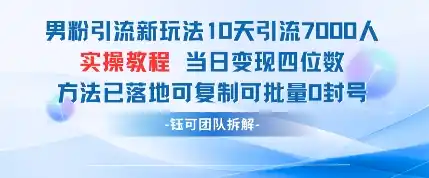 男粉引流新玩法10天引流7000人当日变现四位数可复制可批量0封号-网赚项目库-互联网全面项目