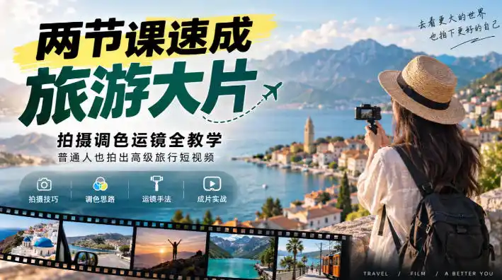 两节课速成旅游大片|拍摄调色运镜全教学,普通人也拍出高级旅行短视频-网赚项目库-互联网全面项目