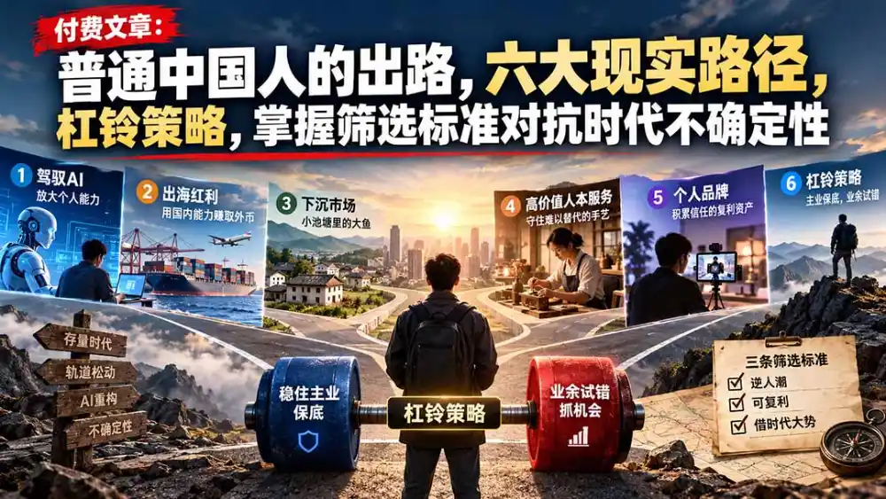 付费文章：普通中国人的出路，六大现实路径，杠铃策略，掌握筛选标准对抗时代不确定性-网赚项目库-互联网全面项目