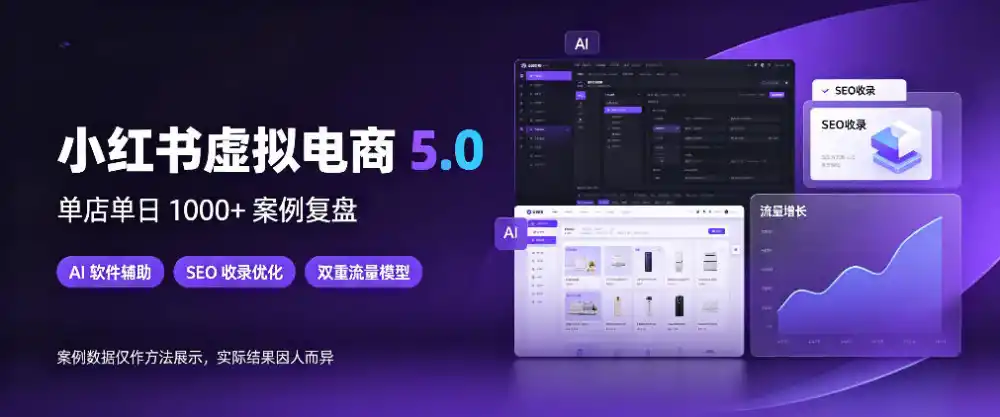 小红书虚拟电商5.0，单店单日1000+，AI软件+SEO收录，双重流量稳定出单【揭秘】-网赚项目库-互联网全面项目