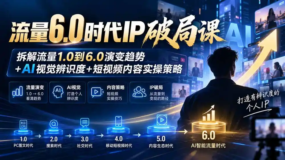 流量6.0时代IP破局课:拆解流量1.0到6.0演变趋势+AI视觉辨识度+短视频内容实操策略-网赚项目库-互联网全面项目