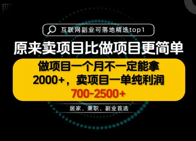 一单利润700-2.5K+,为什么我们要卖项目而不是做项目,我们普通人应该怎样开始?【揭秘】-网赚项目库-互联网全面项目