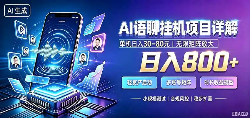 AI语聊挂机,日入800+,适用个人副业,工作室矩阵操作-网赚项目库-互联网全面项目