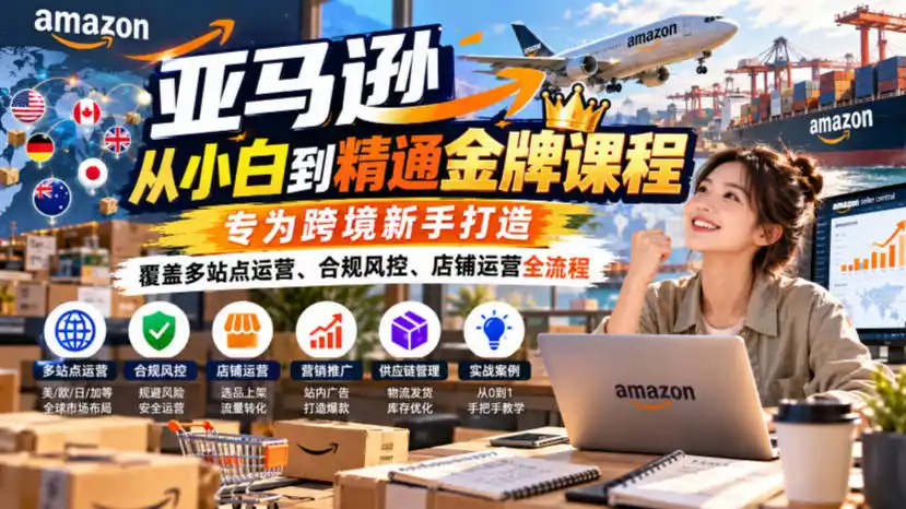亚马逊从小白到精通金牌课程,专为跨境新手打造,覆盖多站点运营、合规风控、店铺运营全流程-网赚项目库-互联网全面项目