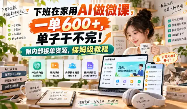 下班在家用AI做微课，一单600+，单子干不完！附内部接单资源，保姆级教程【揭秘】-网赚项目库-互联网全面项目