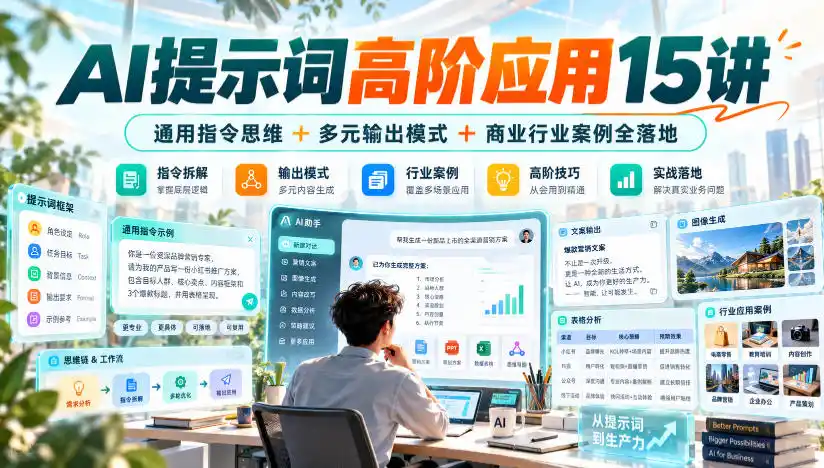 AI提示词高阶应用15讲｜通用指令思维+多元输出模式+商业行业案例全落地-网赚项目库-互联网全面项目