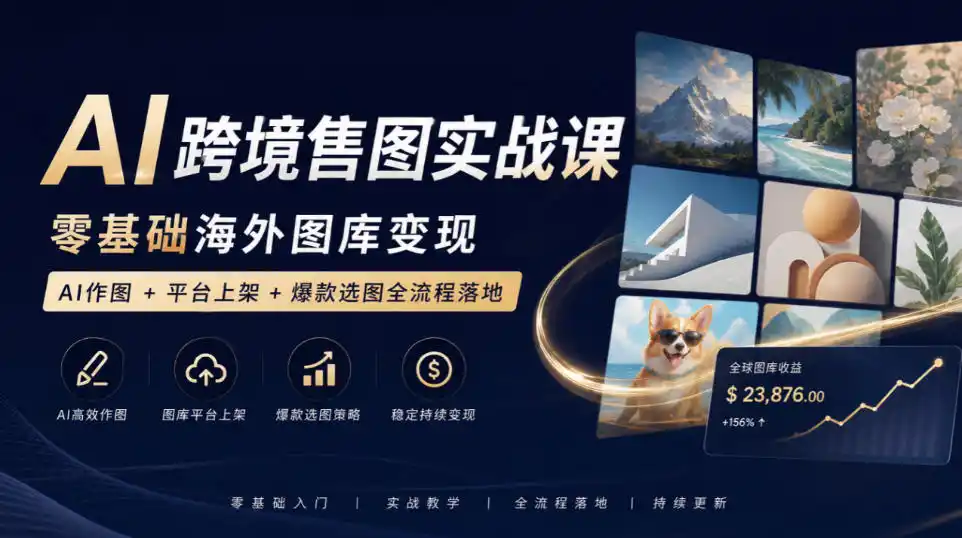 AI跨境售图实战课,零基础海外图库变现,AI作图+平台上架+爆款选图全流程落地-网赚项目库-互联网全面项目