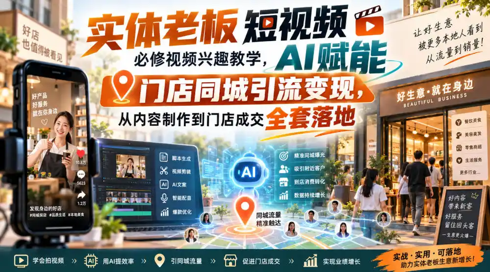 实体老板短视频必修视频兴趣教学,AI赋能门店同城引流变现,AI+短视频+直播打爆实体客流量-网赚项目库-互联网全面项目