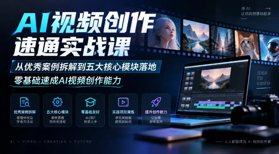 AI视频创作速通实战课｜从优秀案例拆解到五大核心模块落地，零基础速成AI视频创作能力-网赚项目库-互联网全面项目