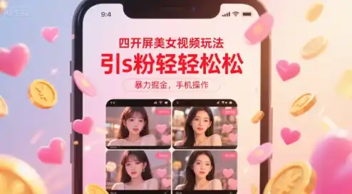 四开屏美女视频玩法,引s粉轻轻松松,暴力掘金,手机操作【揭秘】