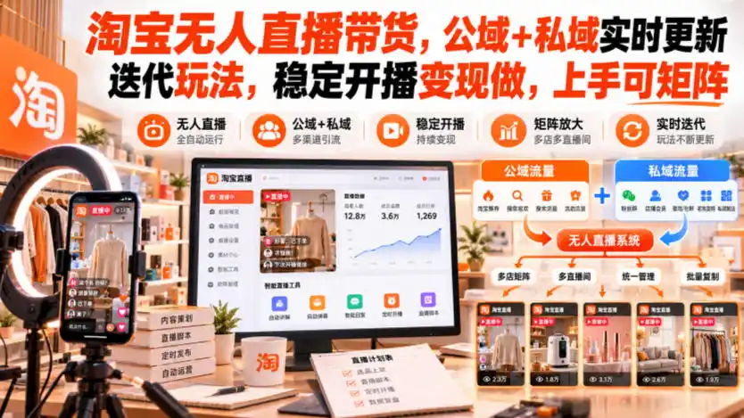 淘宝无人直播带货，公域+私域实时更新迭代玩法，稳定开播变现做，上手可矩阵【揭秘】-网赚项目库-互联网全面项目