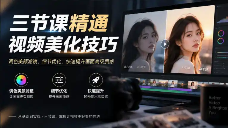 三节课精通视频美化技巧|调色美颜滤镜,细节优化,快速提升画面高级质感-网赚项目库-互联网全面项目