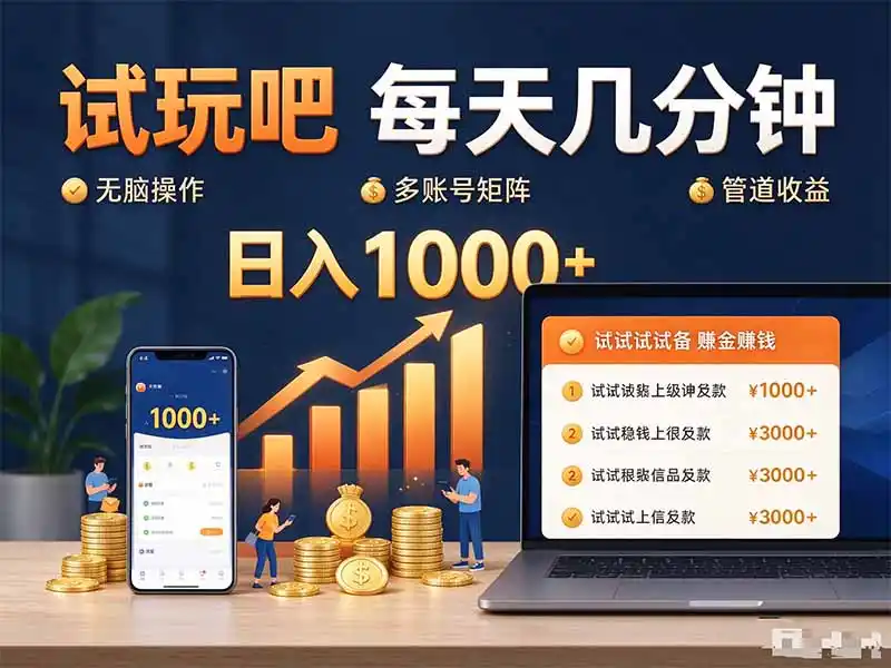 试玩吧每天几分钟日入1000+无脑操作，可矩阵并附有管道收益-网赚项目库-互联网全面项目