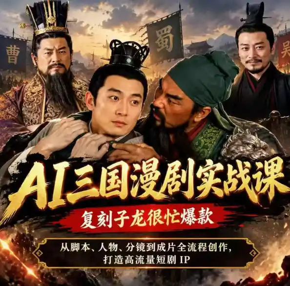 抖音14W粉博主同款AI三国漫剧实战课，复刻子龙很忙爆款，从脚本、人物、分镜到成片全流程创作，打造高流量短剧IP-网赚项目库-互联网全面项目