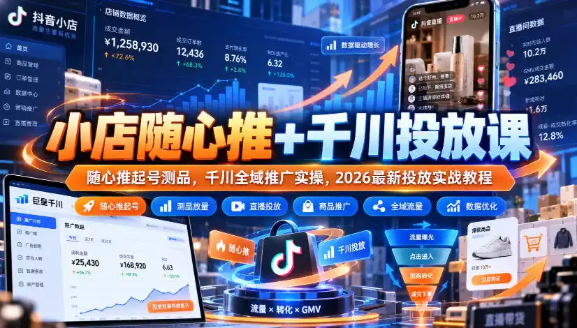 小店随心推+千川投放课|随心推起号测品,千川全域推广实操,2026最新投放实战教程-网赚项目库-互联网全面项目
