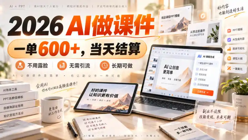 2026 AI做课件,一单600+,当天结算,不用露脸,无需引流,长期可做【揭秘】-网赚项目库-互联网全面项目