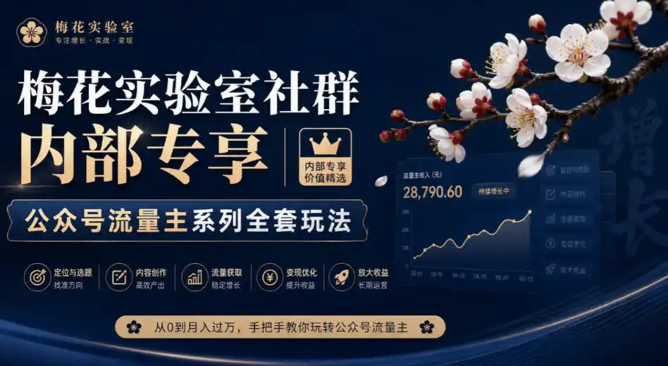 梅花实验室社群内部专享-公众号流量主系列全套玩法-网赚项目库-互联网全面项目