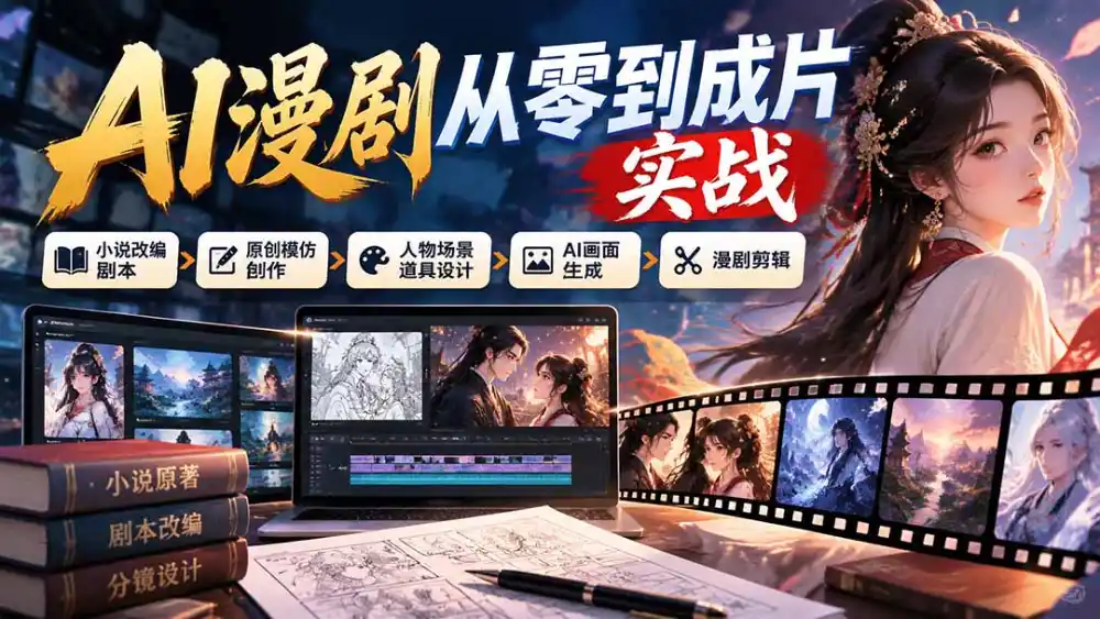 AI漫剧从零到成片实战：小说改编剧本、原创模仿创作、人物场景道具设计、AI画面生成与漫剧剪辑-网赚项目库-互联网全面项目