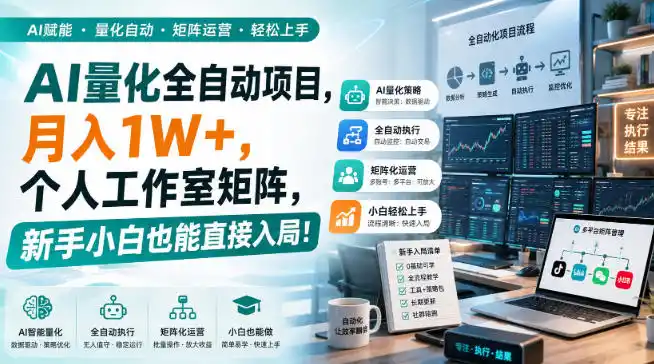 AI量化全自动挂机,月入1W+,个人工作室矩阵,新手小白也能直接入局!-网赚项目库-互联网全面项目