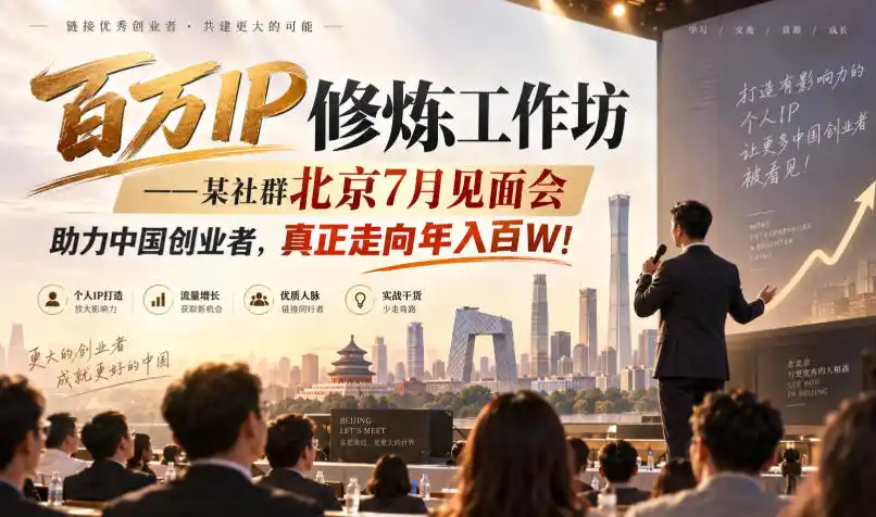 百万IP修炼工作坊——某社群北京7月见面会，助力中国创业者，真正走向年入百W!-网赚项目库-互联网全面项目