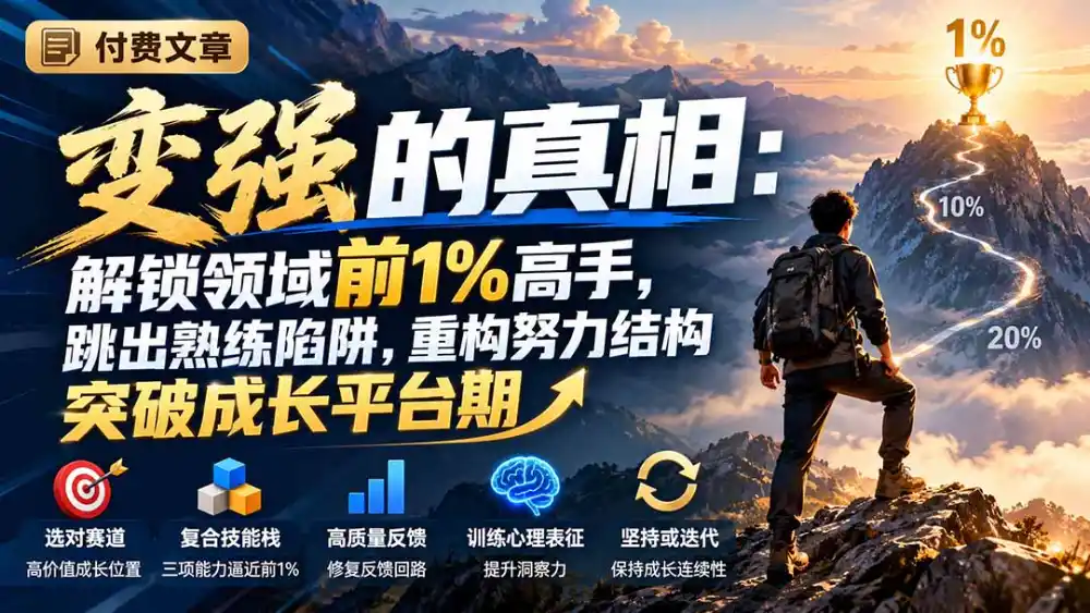付费文章:变强的真相:解锁领域前1%高手,跳出熟练陷阱,重构努力结构突破成长平台期-网赚项目库-互联网全面项目