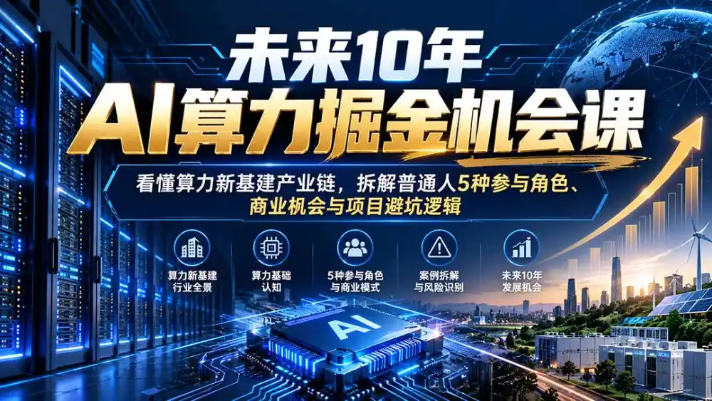 未来10年AI算力掘金机会课：看懂算力新基建产业链，拆解普通人5种参与角色、商业机会与项目避坑逻辑-网赚项目库-互联网全面项目