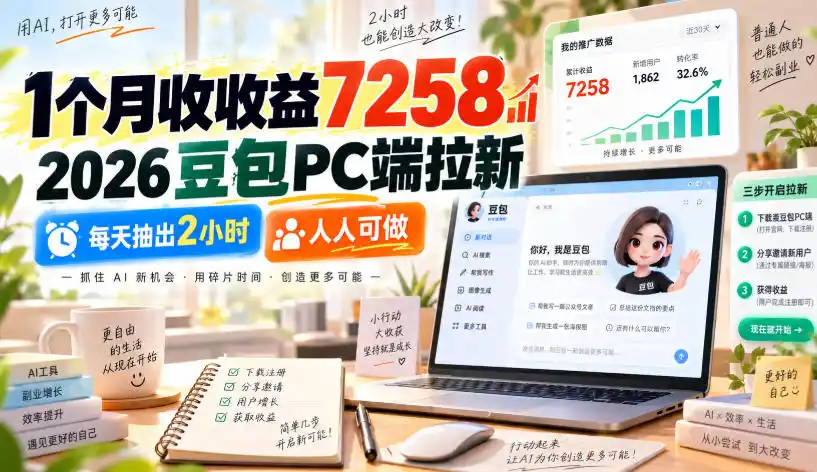1个月收收益7258，2026豆包PC端拉新，每天抽出2小时，人人可做-网赚项目库-互联网全面项目
