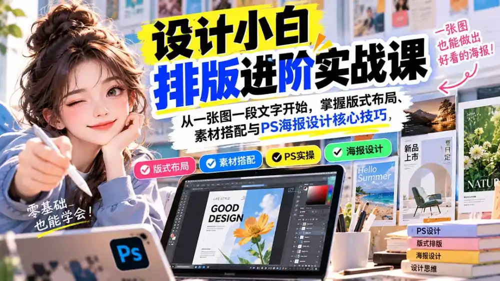 设计小白排版进阶实战课：从一张图一段文字开始，掌握版式布局、素材搭配与PS海报设计核心技巧-网赚项目库-互联网全面项目