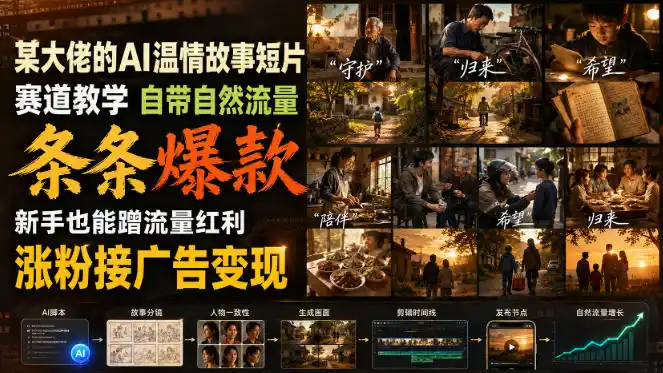某大佬的AI温情故事短片赛道教学,自带自然流量,条条爆款,新手也能蹭流量红利,涨粉接广告变现(更新)-网赚项目库-互联网全面项目