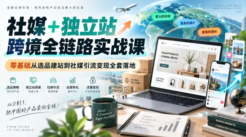 社媒+独立站跨境全链路实战课|零基础从选品建站到社媒引流变现全套落地-网赚项目库-互联网全面项目