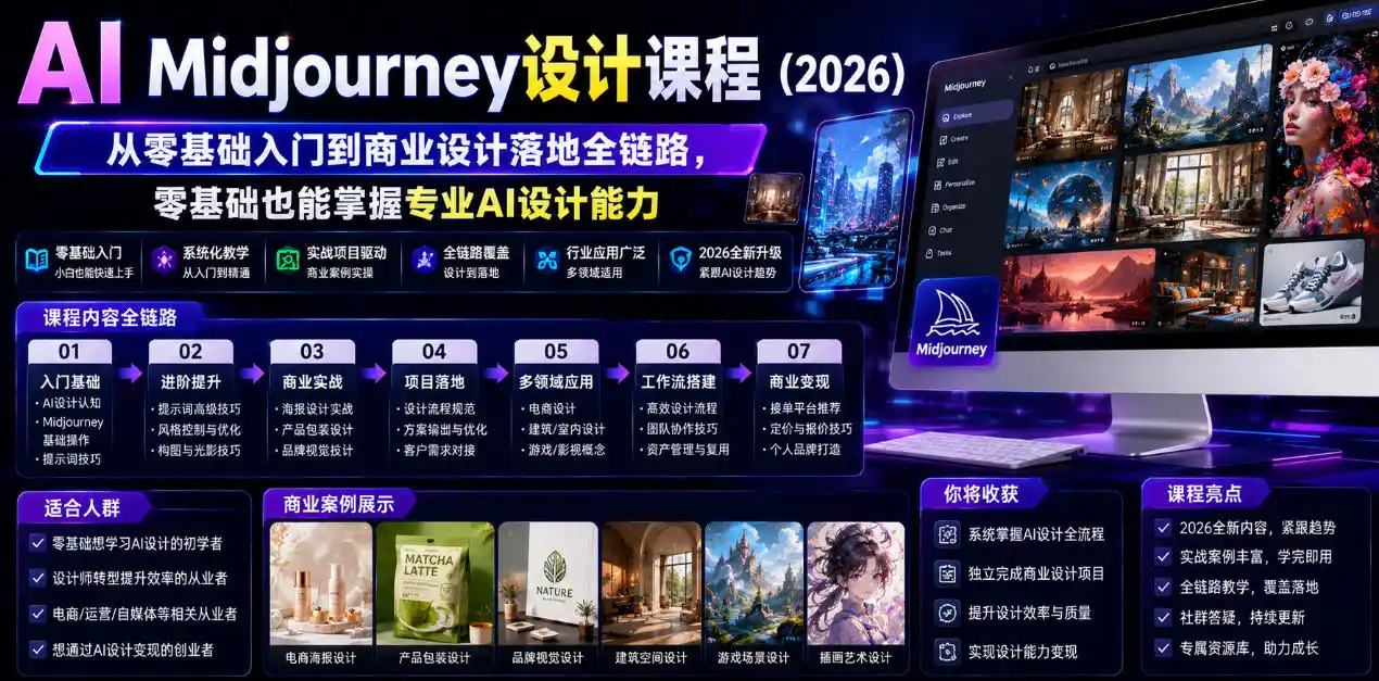 AI Midjourney设计课程(2026),从零基础入门到商业设计落地全链路,零基础也能掌握专业AI设计能力(更新1007)-网赚项目库-互联网全面项目