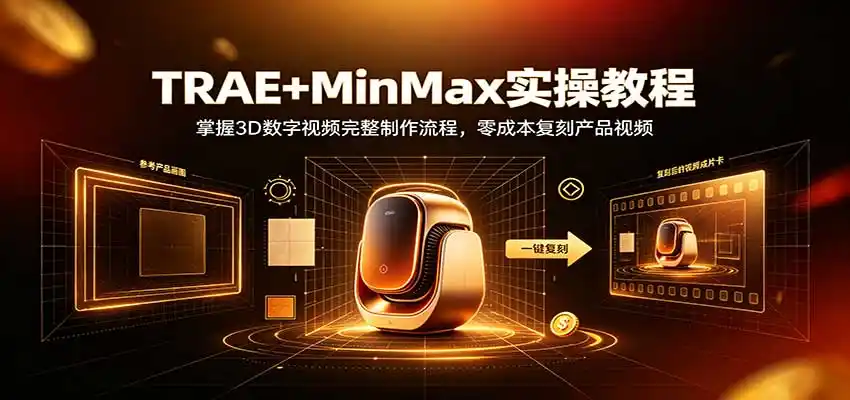 TRAE+MinMax实操教程：3D数字视频完整制作流程，零成本复刻产品视频-网赚项目库-互联网全面项目
